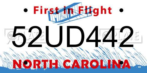 52UD442 North Carolina License Plate