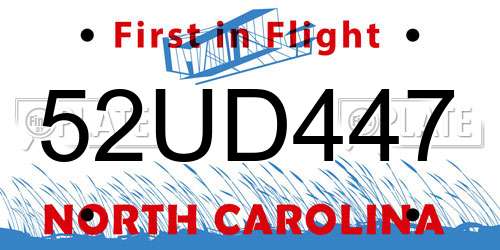 52UD447 North Carolina License Plate
