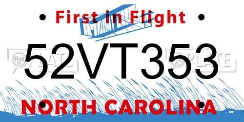 52VT353 North Carolina License Plate