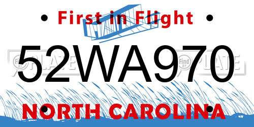 52WA970 North Carolina License Plate