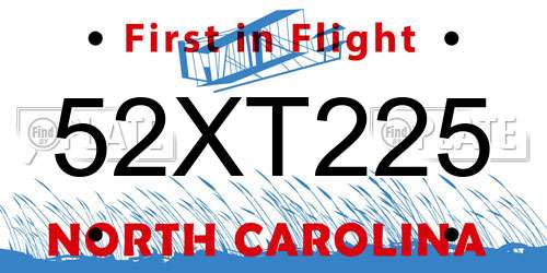52XT225 North Carolina License Plate