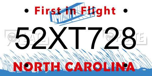 52XT728 North Carolina License Plate