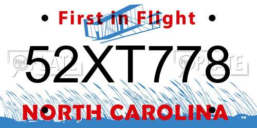 52XT778 North Carolina License Plate