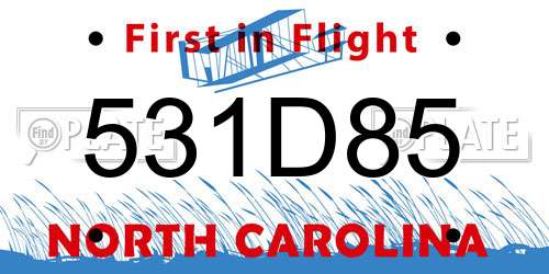 531D85 North Carolina License Plate