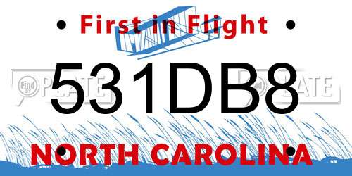 531DB8 North Carolina License Plate