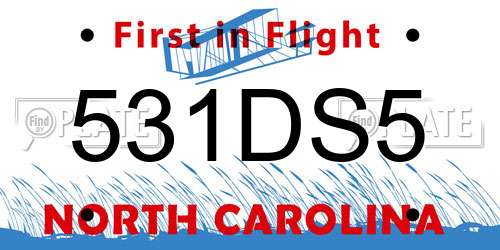531DS5 North Carolina License Plate