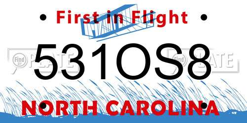 531OS8 North Carolina License Plate