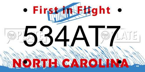 534AT7 North Carolina License Plate