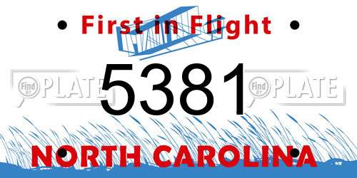 5381 North Carolina License Plate