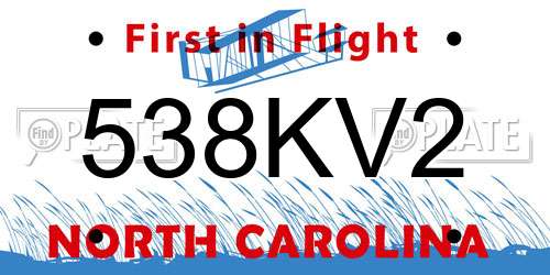 538KV2 North Carolina License Plate
