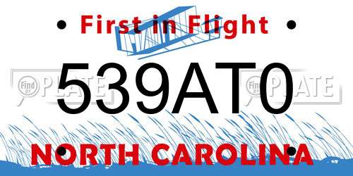 539AT0 North Carolina License Plate