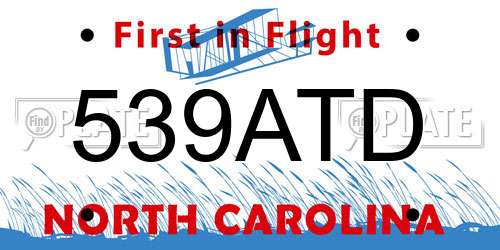 539ATD North Carolina License Plate