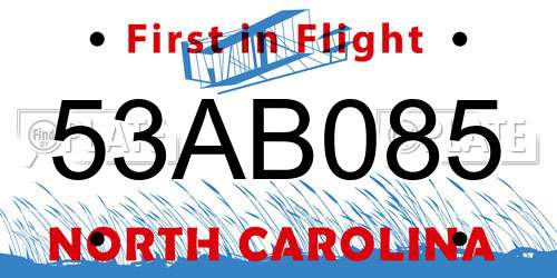 53AB085 North Carolina License Plate
