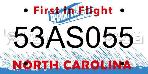 53AS055 North Carolina License Plate