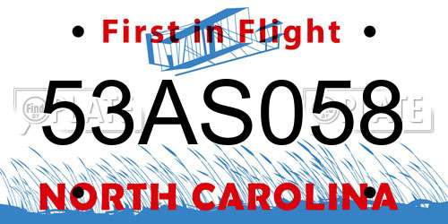 53AS058 North Carolina License Plate
