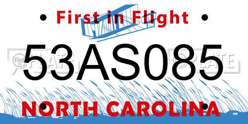 53AS085 North Carolina License Plate
