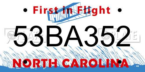 53BA352 North Carolina License Plate