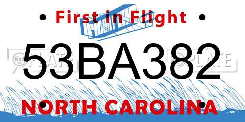 53BA382 North Carolina License Plate