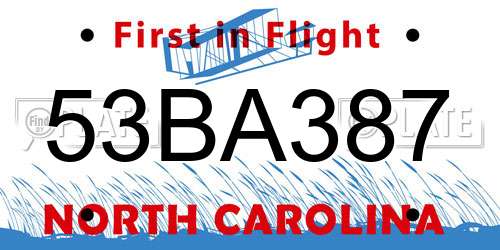 53BA387 North Carolina License Plate