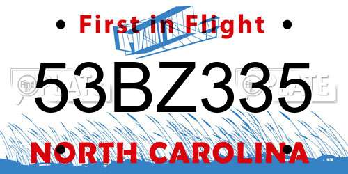 53BZ335 North Carolina License Plate