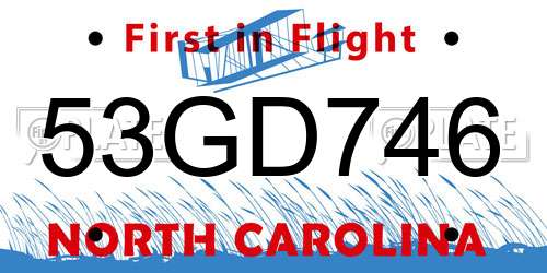 53GD746 North Carolina License Plate
