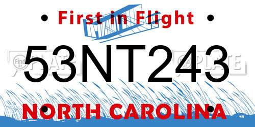 53NT243 North Carolina License Plate