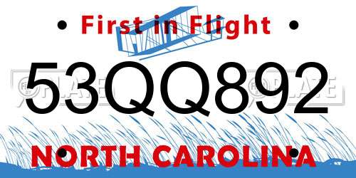 53QQ892 North Carolina License Plate