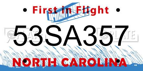 53SA357 North Carolina License Plate