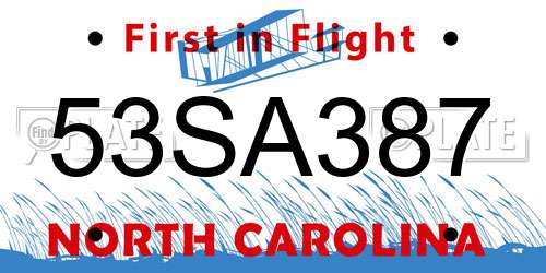 53SA387 North Carolina License Plate