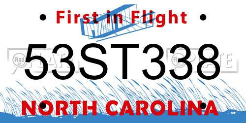 53ST338 North Carolina License Plate