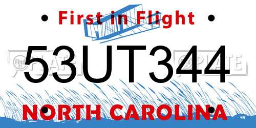 53UT344 North Carolina License Plate