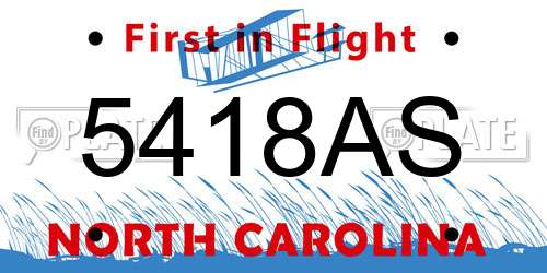 5418AS North Carolina License Plate