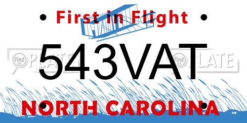 543VAT North Carolina License Plate