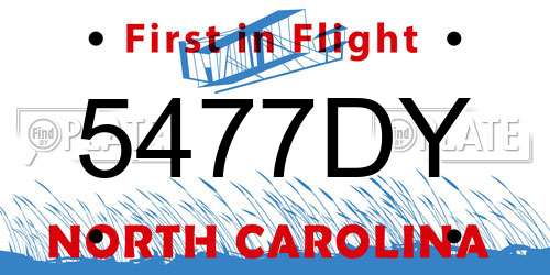 5477DY North Carolina License Plate