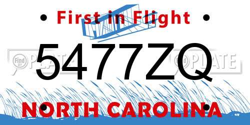 5477ZQ North Carolina License Plate