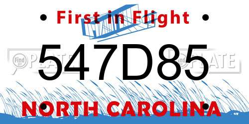 547D85 North Carolina License Plate