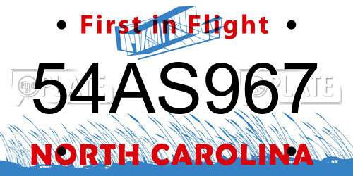 54AS967 North Carolina License Plate