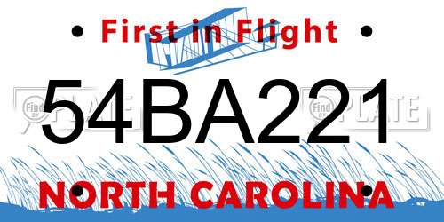 54BA221 North Carolina License Plate