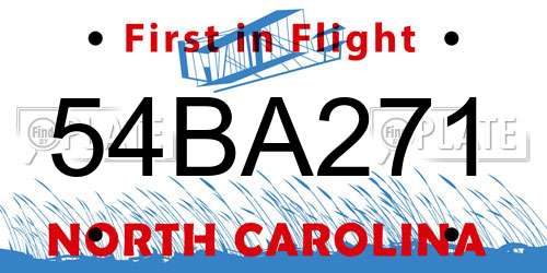 54BA271 North Carolina License Plate
