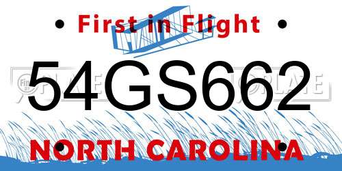 54GS662 North Carolina License Plate