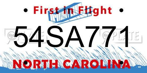 54SA771 North Carolina License Plate