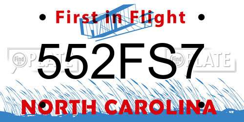552FS7 North Carolina License Plate