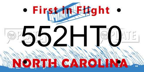 552HT0 North Carolina License Plate