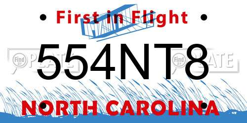 554NT8 North Carolina License Plate