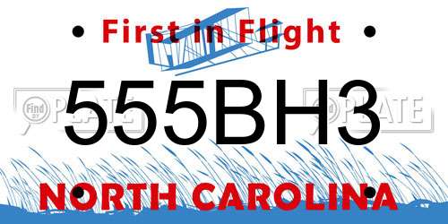 555BH3 North Carolina License Plate