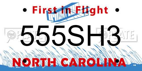 555SH3 North Carolina License Plate