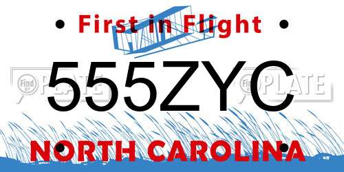 555ZYC North Carolina License Plate