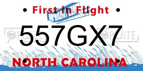 557GX7 North Carolina License Plate