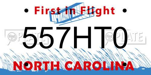 557HT0 North Carolina License Plate