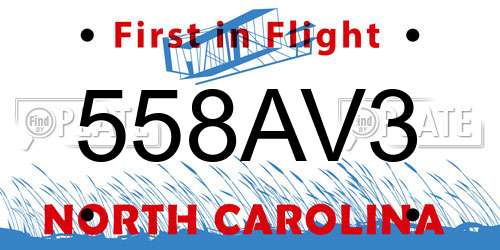 558AV3 North Carolina License Plate